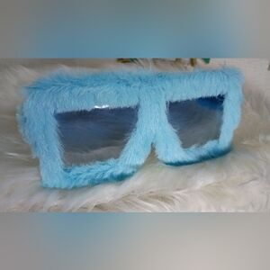 Blue and White Furry Eyeglasses Case